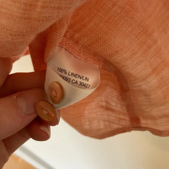 Nic + Zoe 100% Linen Button Down XS Peach Casual Spring Effortless Natural Fiber - Picture 6 of 6